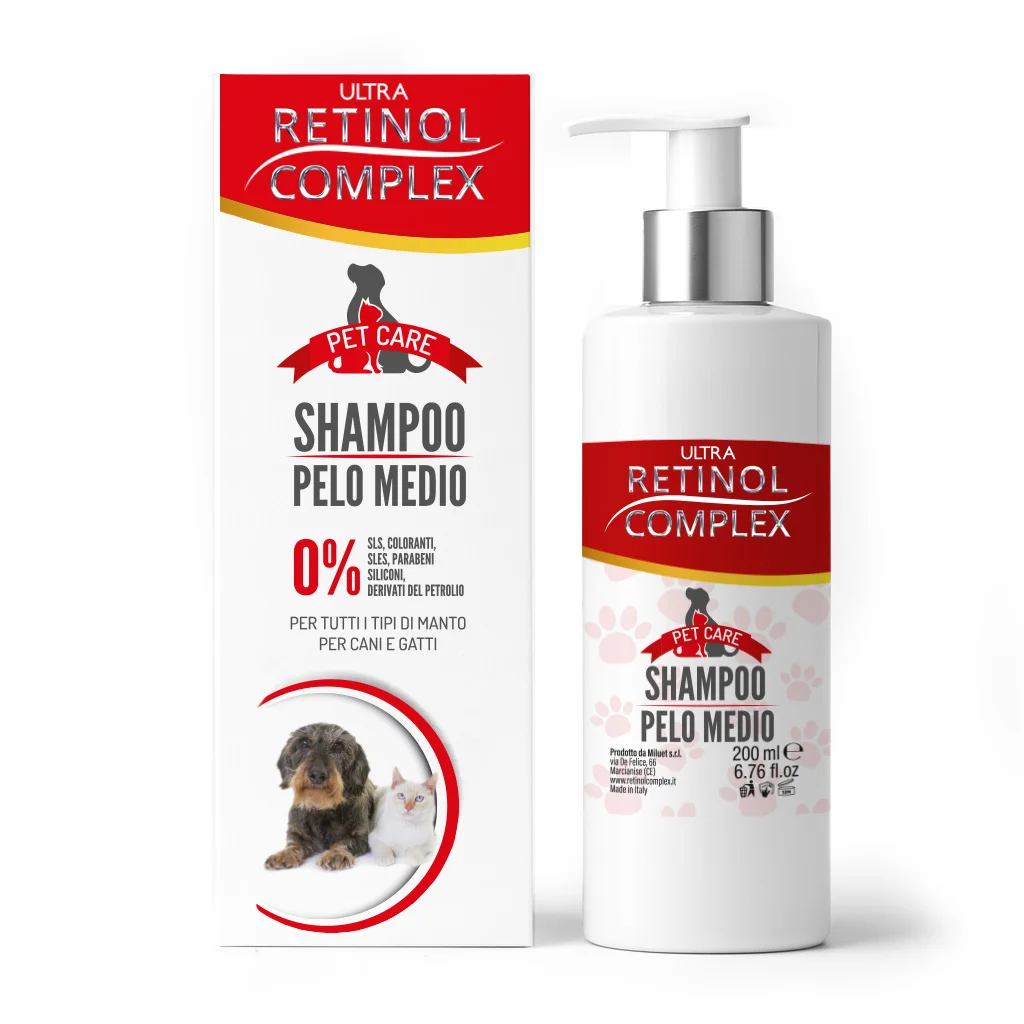 🧼 Shampoo Pelo Medio 200ml para Perros y Gatos | Con Retinol Complex | Profesional 🧴